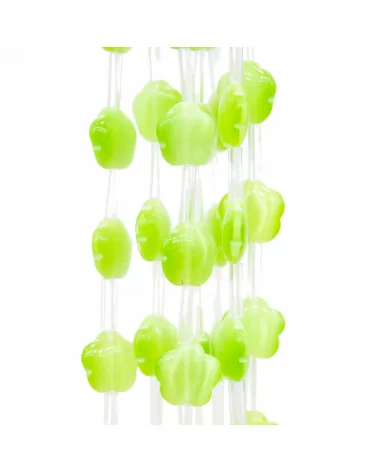 Occhio Di Gatto Fiore A 5 Petali Piatto 12mm Verde Mela-OCCHIO DI GATTO | Worldofjewel.com