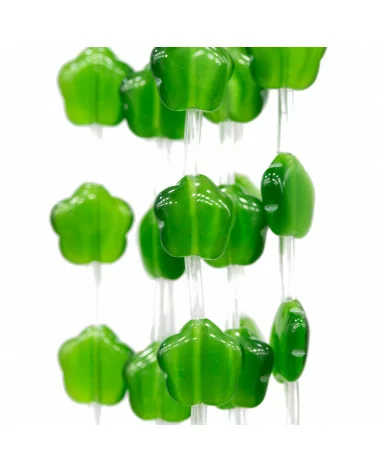 Occhio Di Gatto Fiore A 5 Petali Piatto 14mm Verde Smeraldo-OCCHIO DI GATTO | Worldofjewel.com