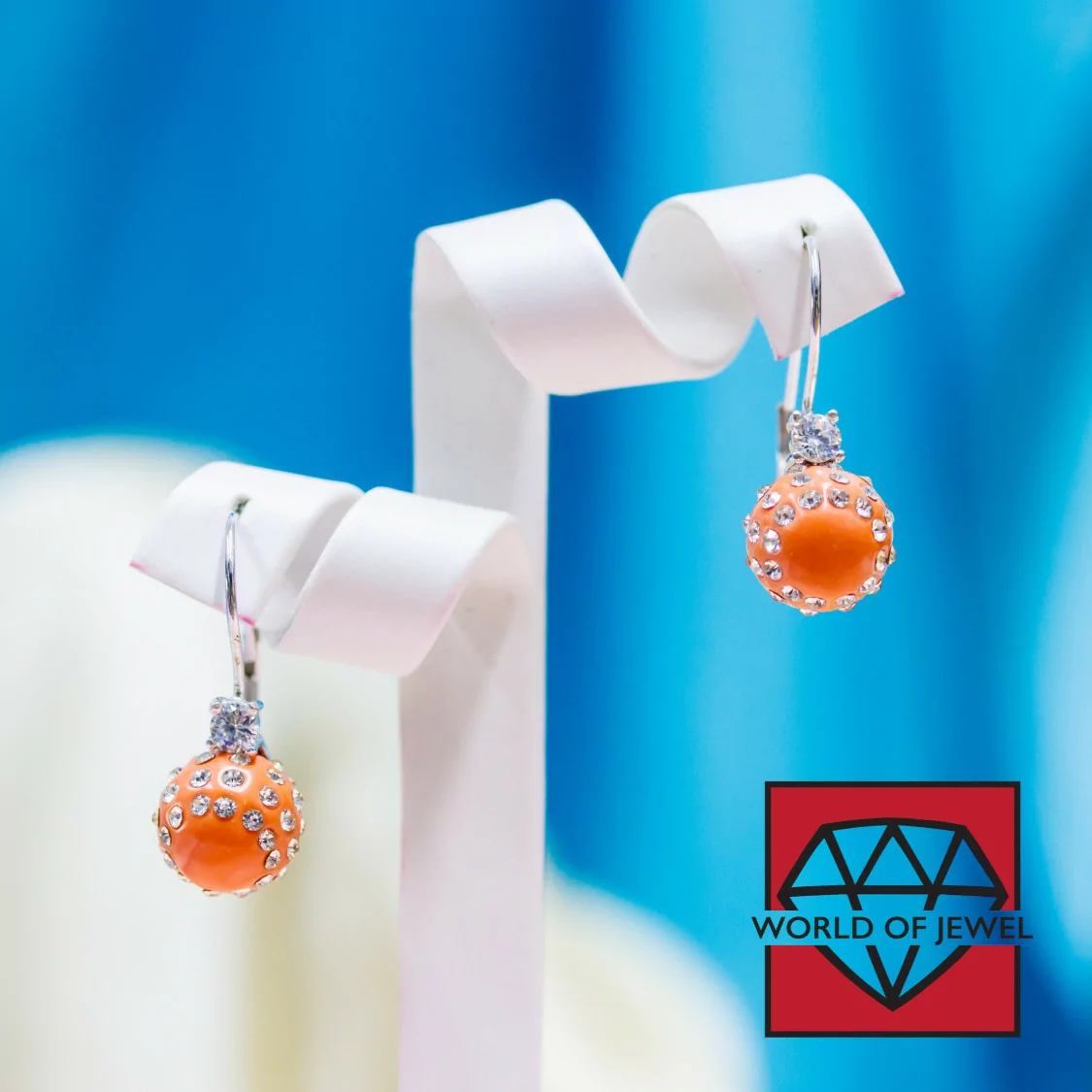 Orecchini A Monachella Chiusa Di Argento 925 Con Zirconi E Palline Di Resina Con Strass - Arancio-ARGENTO 925 DESIGN ITALY | Worldofjewel.com