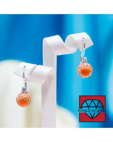 Orecchini A Monachella Chiusa Di Argento 925 Con Zirconi E Palline Di Resina Con Strass - Arancio-ARGENTO 925 DESIGN ITALY | Worldofjewel.com