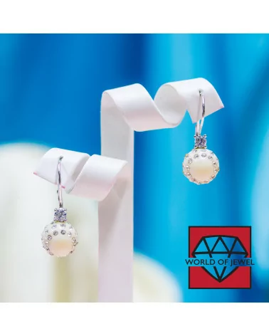 Orecchini A Monachella Chiusa Di Argento 925 Con Zirconi E Palline Di Resina Con Strass - Bianco-ARGENTO 925 DESIGN ITALY | Worldofjewel.com