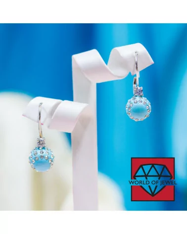 Orecchini A Monachella Chiusa Di Argento 925 Con Zirconi E Palline Di Resina Con Strass - Turchese-ARGENTO 925 DESIGN ITALY | Worldofjewel.com