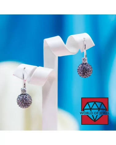 Orecchini A Monachella Chiusa Di Argento 925 Con Zirconi E Palline Di Resina Con Strass - Viola-ARGENTO 925 DESIGN ITALY | Worldofjewel.com