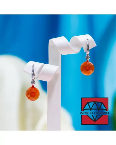 Orecchini A Monachella Di Argento 925 Con Cabochon Di Occhio Di Gatto 12x28mm Arancio-ARGENTO 925 CRYSTAL | Worldofjewel.com