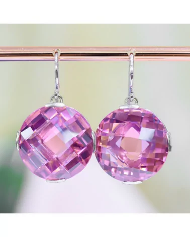 Orecchini A Monachella Di Argento 925 Con Cristalli Rosa CZ 22x33mm-ARGENTO 925 DESIGN ITALY | Worldofjewel.com