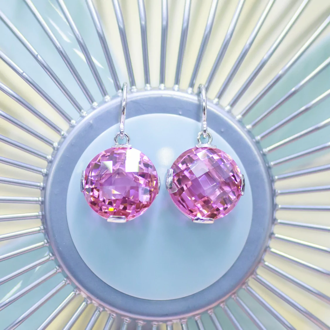 Orecchini A Monachella Di Argento 925 Con Cristalli Rosa CZ 17x30mm-ARGENTO 925 DESIGN ITALY | Worldofjewel.com