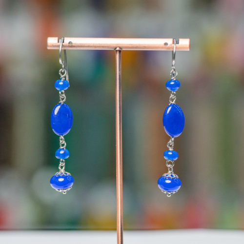 Boucles d'oreilles levier en argent 925 avec formes de jade coréen bleu 10x65mm