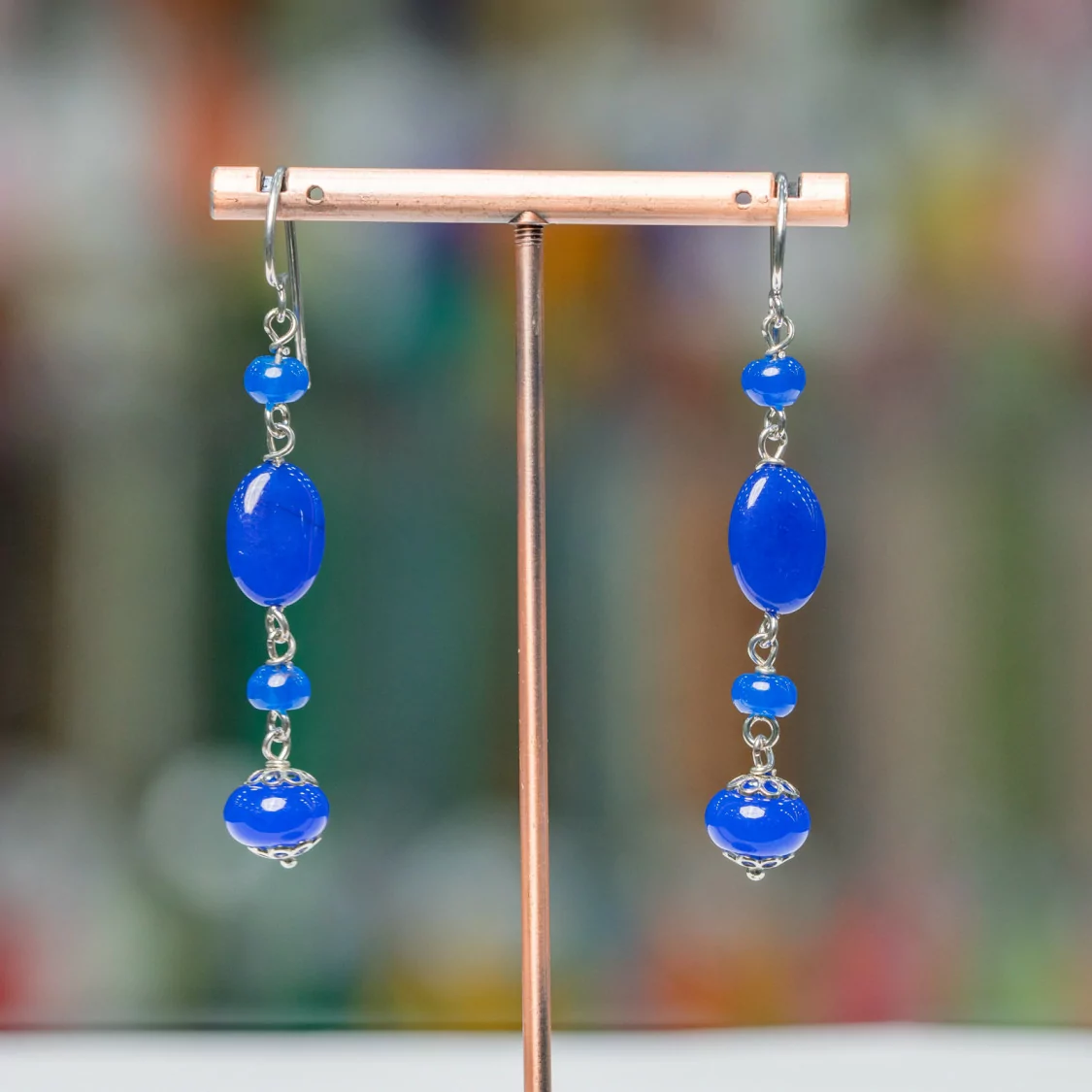 Orecchini A Monachella Di Argento 925 Con Giada Coreana Blu Forme 10x65mm-ARGENTO 925 DESIGN ITALY | Worldofjewel.com