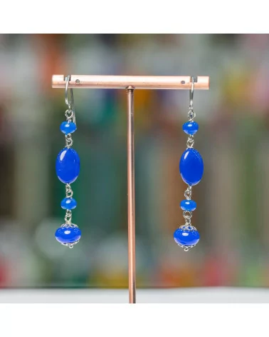 Orecchini A Monachella Di Argento 925 Con Giada Coreana Blu Forme 10x65mm-ARGENTO 925 DESIGN ITALY | Worldofjewel.com