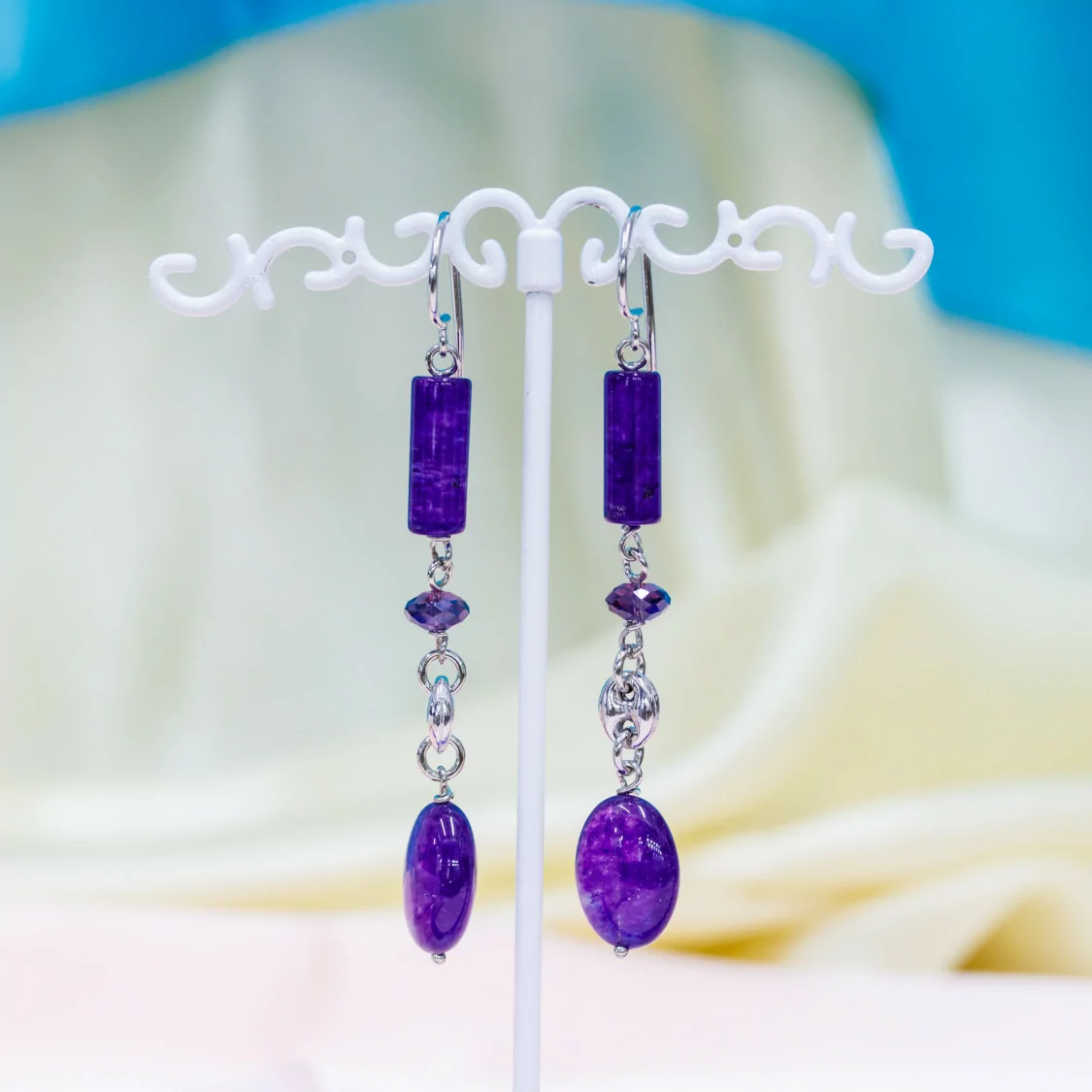 Orecchini A Monachella Di Argento 925 Con Giade Viola E Creole Di Argento 925 12x72mm Rodiato-ARGENTO 925 DESIGN ITALY | Worldofjewel.com