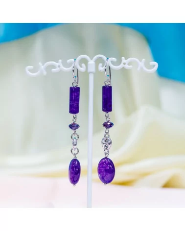 Orecchini A Monachella Di Argento 925 Con Giade Viola E Creole Di Argento 925 12x72mm Rodiato-ARGENTO 925 DESIGN ITALY | Worldofjewel.com