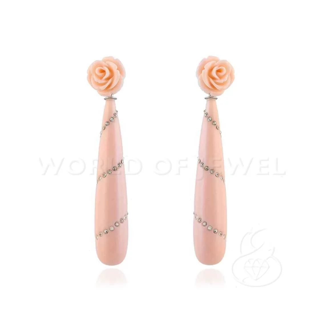 Orecchini A Perno Di Argento 925 A Perno Con Rosa Di Resina E Goccia Di Pasta Con Strass - Rosa-ARGENTO 925 FANTASIA | Worldofjewel.com