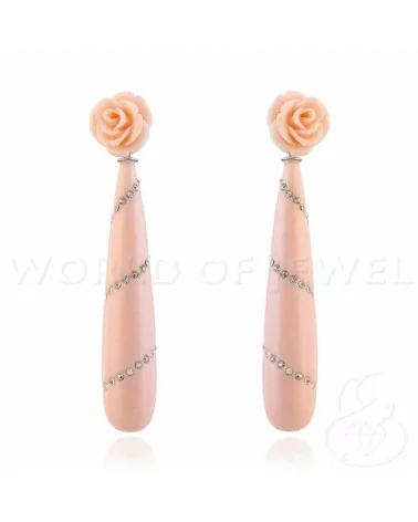 Orecchini A Perno Di Argento 925 A Perno Con Rosa Di Resina E Goccia Di Pasta Con Strass - Rosa-ARGENTO 925 FANTASIA | Worldofjewel.com