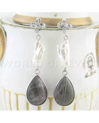 Orecchini A Perno Di Argento 925 Con Perle Di Fiume E Goccia Di Labradorite 15x58mm-ARGENTO 925 FANTASIA | Worldofjewel.com