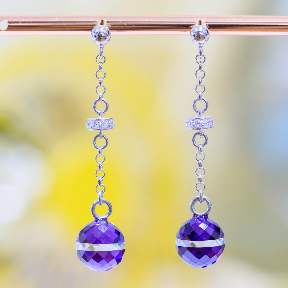 Orecchini A Perno Di Argento 925 Con Zirconi A Sfera Sfaccettata 10mm Viola Bicolore E Rondelle Zirconate-ARGENTO 925 DESIGN ITALY | Worldofjewel.com