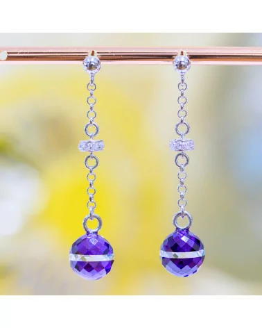 Orecchini A Perno Di Argento 925 Con Zirconi A Sfera Sfaccettata 10mm Viola Bicolore E Rondelle Zirconate-ARGENTO 925 DESIGN ITALY | Worldofjewel.com