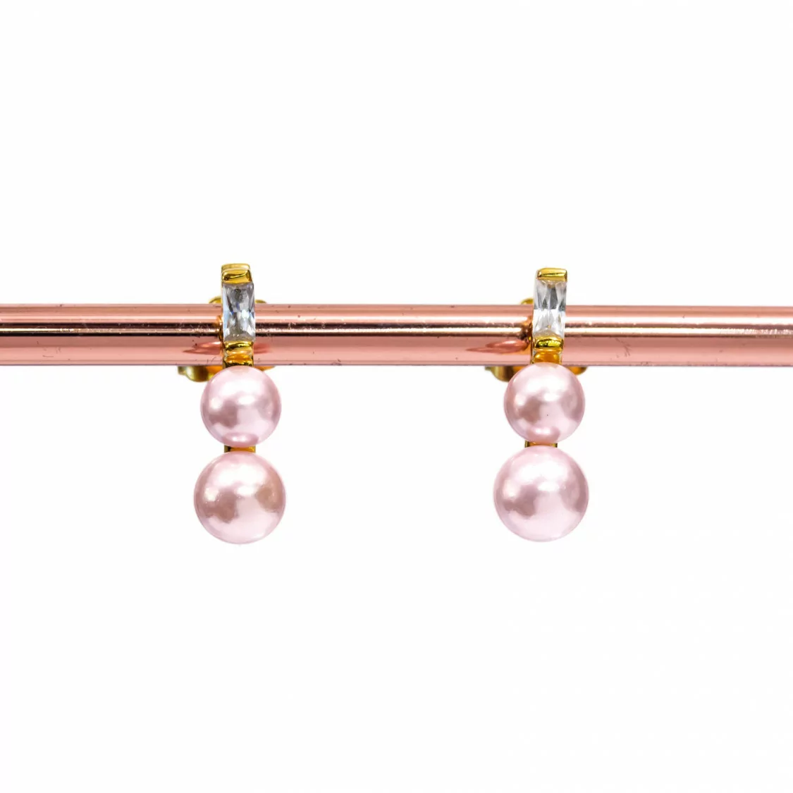 Orecchini A Perno Di Argento 925 Dorato Con Perle Di Maiorca Rosa 5x18mm-ARGENTO 925 DESIGN ITALY | Worldofjewel.com