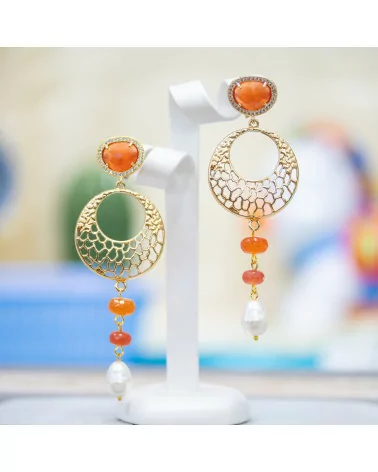 Orecchini A Perno Di Bronzo Con Occhio Di Gatto E Zirconi Con Zama E Pietre Dure Arancio-BRONZO CRYSTAL | Worldofjewel.com