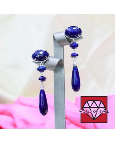 Orecchini A Perno Di Ottone Con Occhio Di Gatto o Pietre Dure Blu Lapis Rodiato-BRONZO CRYSTAL | Worldofjewel.com