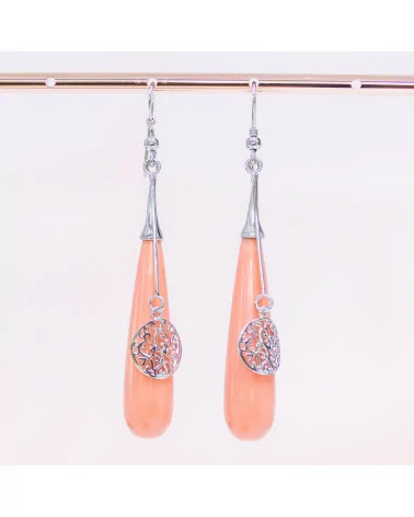 Orecchini Di Argento 925 A Monachella Con Gocce Di Pasta Di Corallo Rosa-ARGENTO 925 FANTASIA | Worldofjewel.com