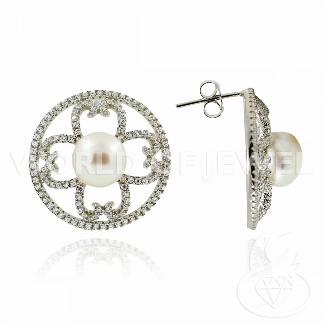 Orecchini Di Argento 925 A Perno Con Zirconi E Perle Di Fiume Tondo 23mm 1 Paio-ARGENTO 925 FANTASIA | Worldofjewel.com