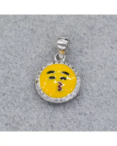 Pendente Ciondolo Di Argento 925 Emoji E Zirconi 10mm MOD1-ARGENTO 925 DESIGN ITALY | Worldofjewel.com