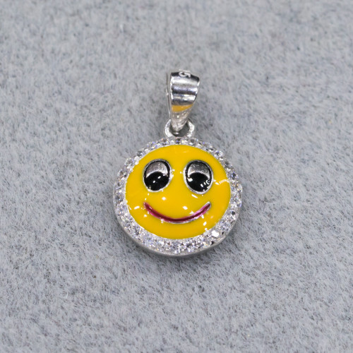 Pendente Ciondolo Di Argento 925 Emoji E Zirconi 10mm MOD4