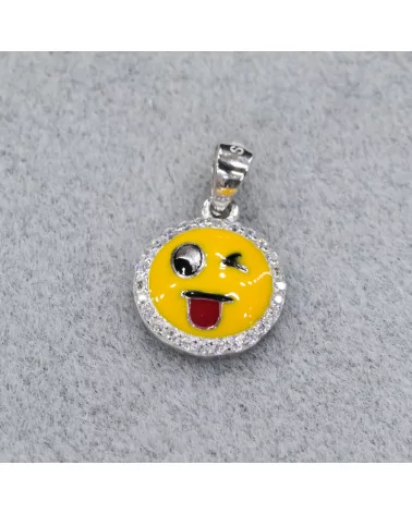 Pendente Ciondolo Di Argento 925 Emoji E Zirconi 10mm MOD5-ARGENTO 925 DESIGN ITALY | Worldofjewel.com