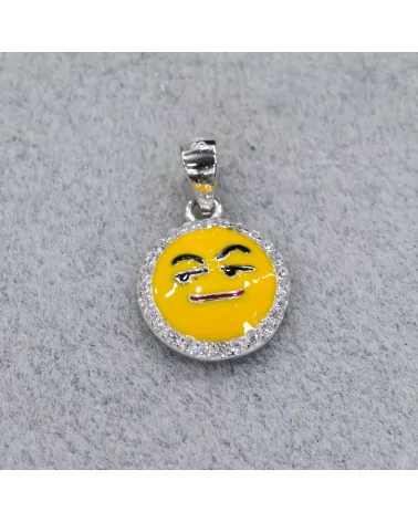 Pendente Ciondolo Di Argento 925 Emoji E Zirconi 10mm MOD6-ARGENTO 925 DESIGN ITALY | Worldofjewel.com