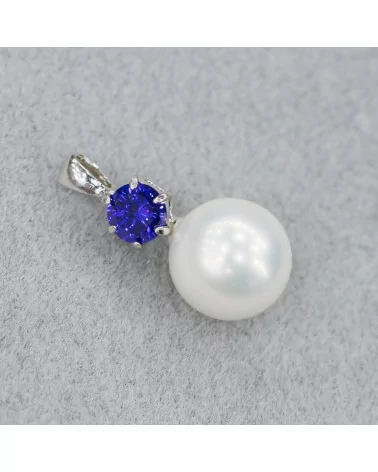 Pendente Di Argento 925 Con Perle Di Maiorca Bianca E Zircone Viola 12x24mm-ARGENTO 925 DESIGN ITALY | Worldofjewel.com