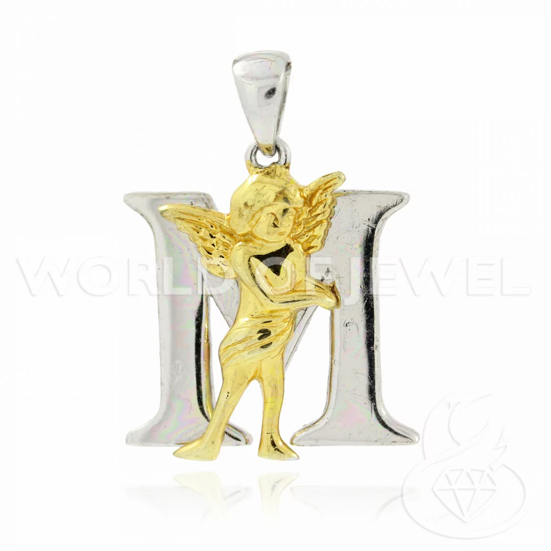 Pendente Di Argento 925 Lettera M Con Angioletto 1pz Rodiato-ARGENTO 925 DESIGN ITALY | Worldofjewel.com