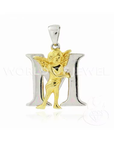 Pendente Di Argento 925 Lettera M Con Angioletto 1pz Rodiato-ARGENTO 925 DESIGN ITALY | Worldofjewel.com