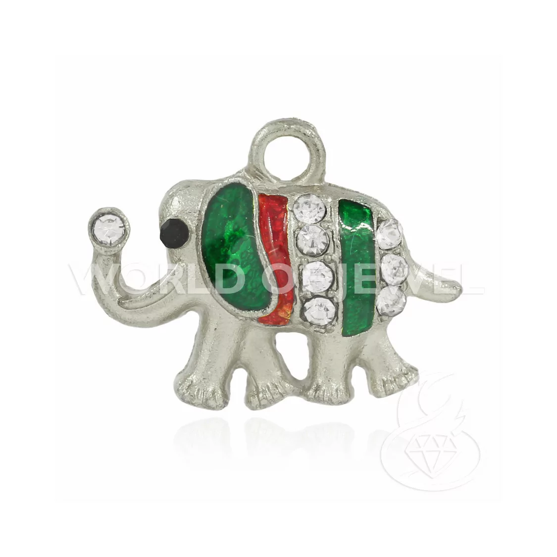 Pendente Di Ottone Smaltato Con Strass Elefante 22x16mm 25pz Argentato-CIONDOLI DI OTTONE | Worldofjewel.com