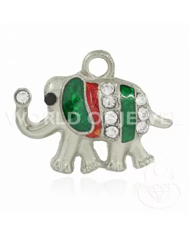 Pendente Di Ottone Smaltato Con Strass Elefante 22x16mm 25pz Argentato-CIONDOLI DI OTTONE | Worldofjewel.com