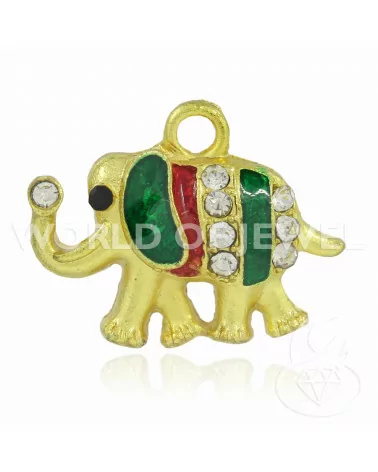 Pendente Di Ottone Smaltato Con Strass Elefante 22x16mm 25pz Dorato-CIONDOLI DI OTTONE | Worldofjewel.com