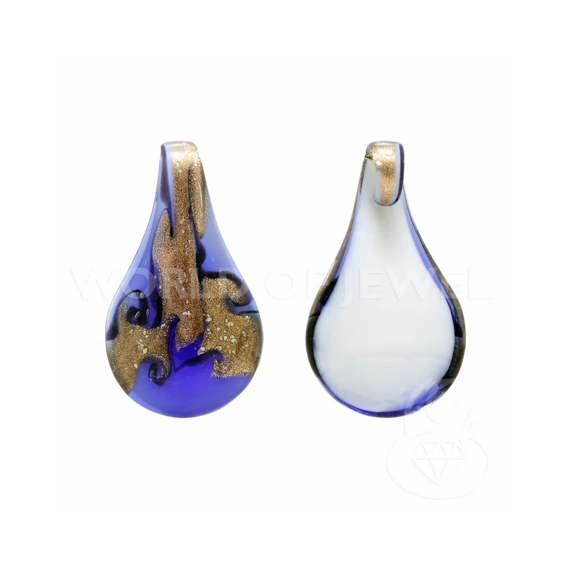 Pendente Di Vetro Di Murano A Fantasia 34x62mm - 2pz Blu-CIONDOLI DI PIETRE DURE | Worldofjewel.com