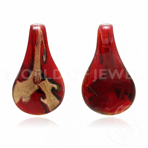 Colgante de cristal de Murano estampado 34x62mm - 2pz Rojo