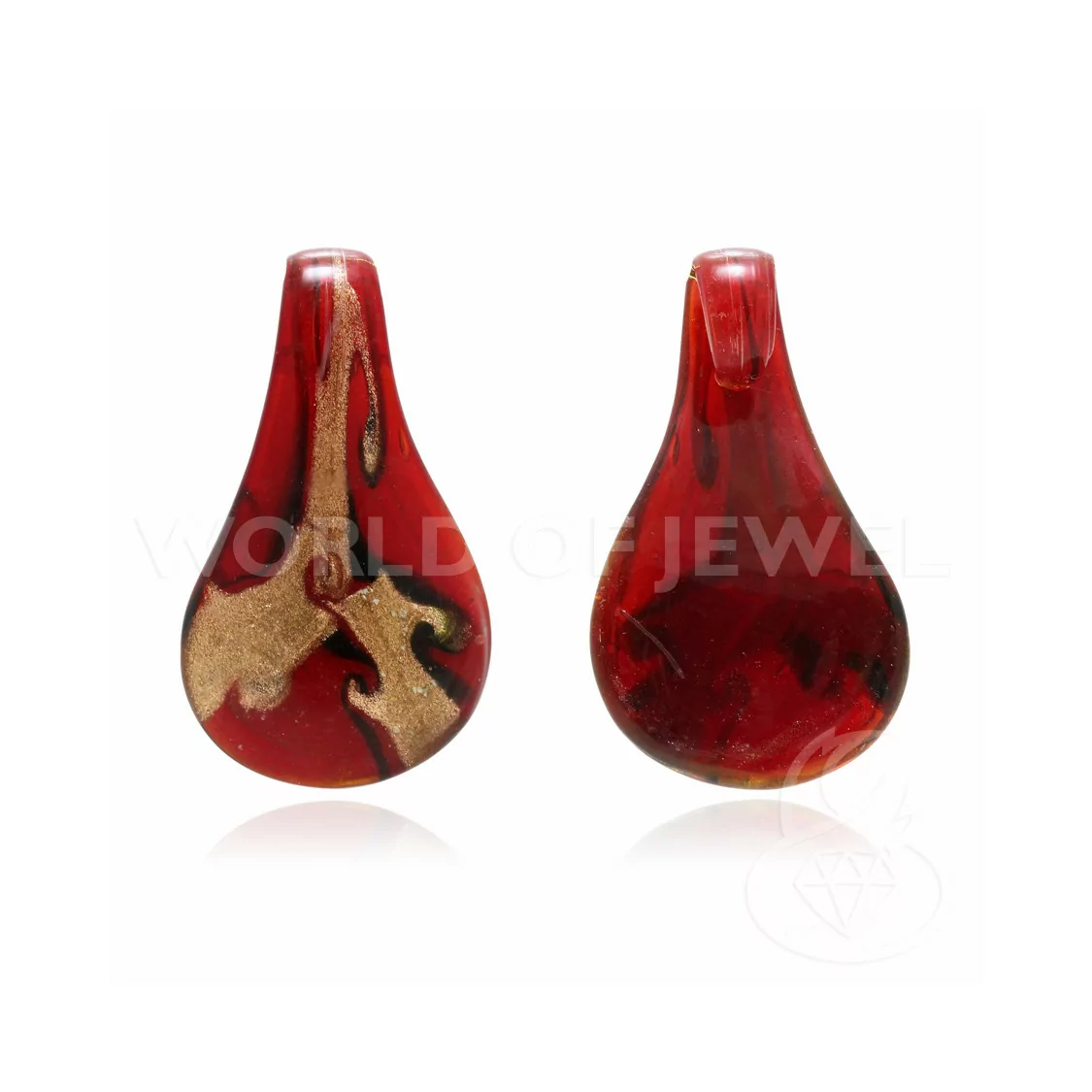 Pendente Di Vetro Di Murano A Fantasia 34x62mm - 2pz Rosso-CIONDOLI DI PIETRE DURE | Worldofjewel.com