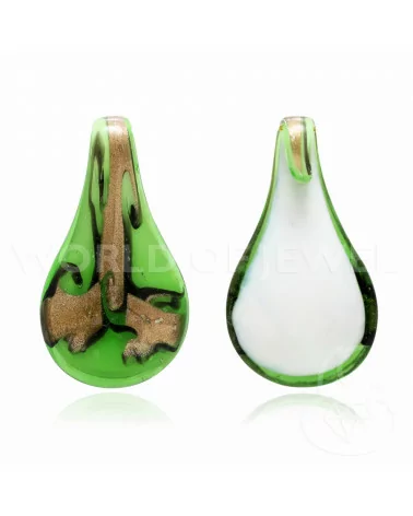 Pendente Di Vetro Di Murano A Fantasia 34x62mm - 2pz Verde-CIONDOLI DI PIETRE DURE | Worldofjewel.com