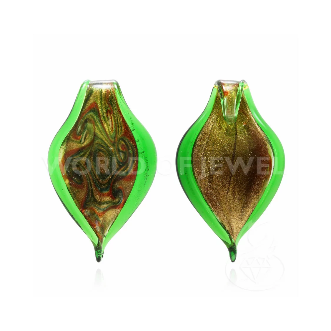 Pendente Di Vetro Di Murano A Fantasia 44x70mm - 2pz Verde-CIONDOLI DI PIETRE DURE | Worldofjewel.com