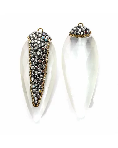 Pendenti Di Occhio Di Gatto Con Marcasite 17x42mm 8pz Oro e Bianco-CIONDOLI DI OCCHIO DI GATTO | Worldofjewel.com