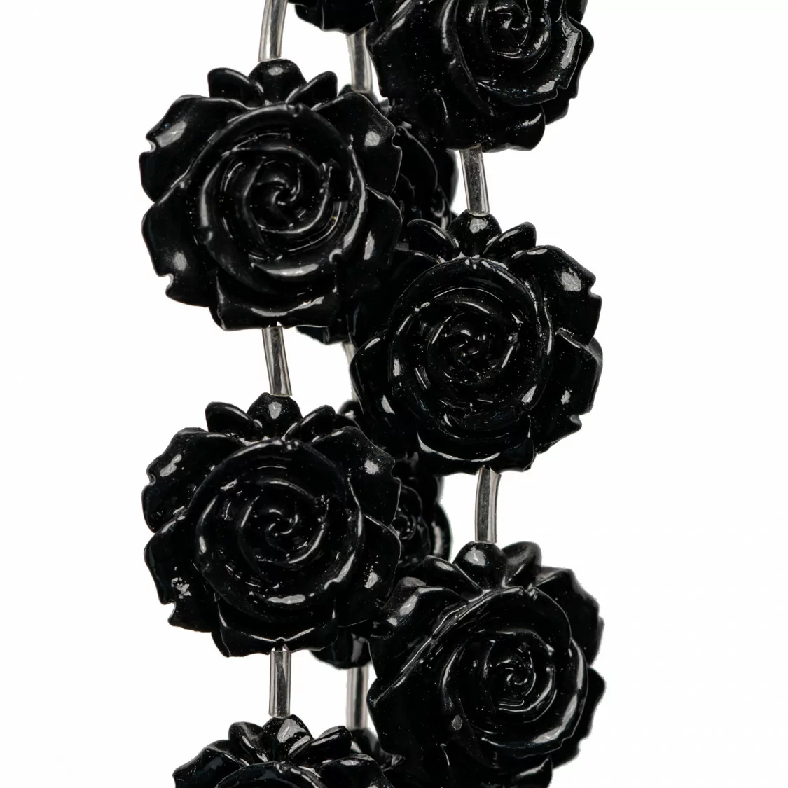 Perline Di Resina A Filo Fiore Bifaccia 25mm 14pz Nero-RESINA A FILO | Worldofjewel.com