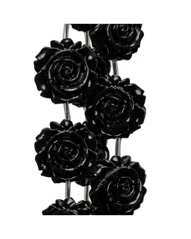 Perline Di Resina A Filo Fiore Bifaccia 25mm 14pz Nero-RESINA A FILO | Worldofjewel.com