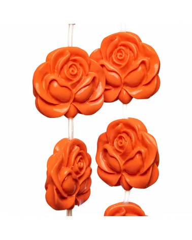 Perline Di Resina A Filo Fiore Rosa Bifacciale 30mm 10pz Arancio-RESINA A FILO | Worldofjewel.com