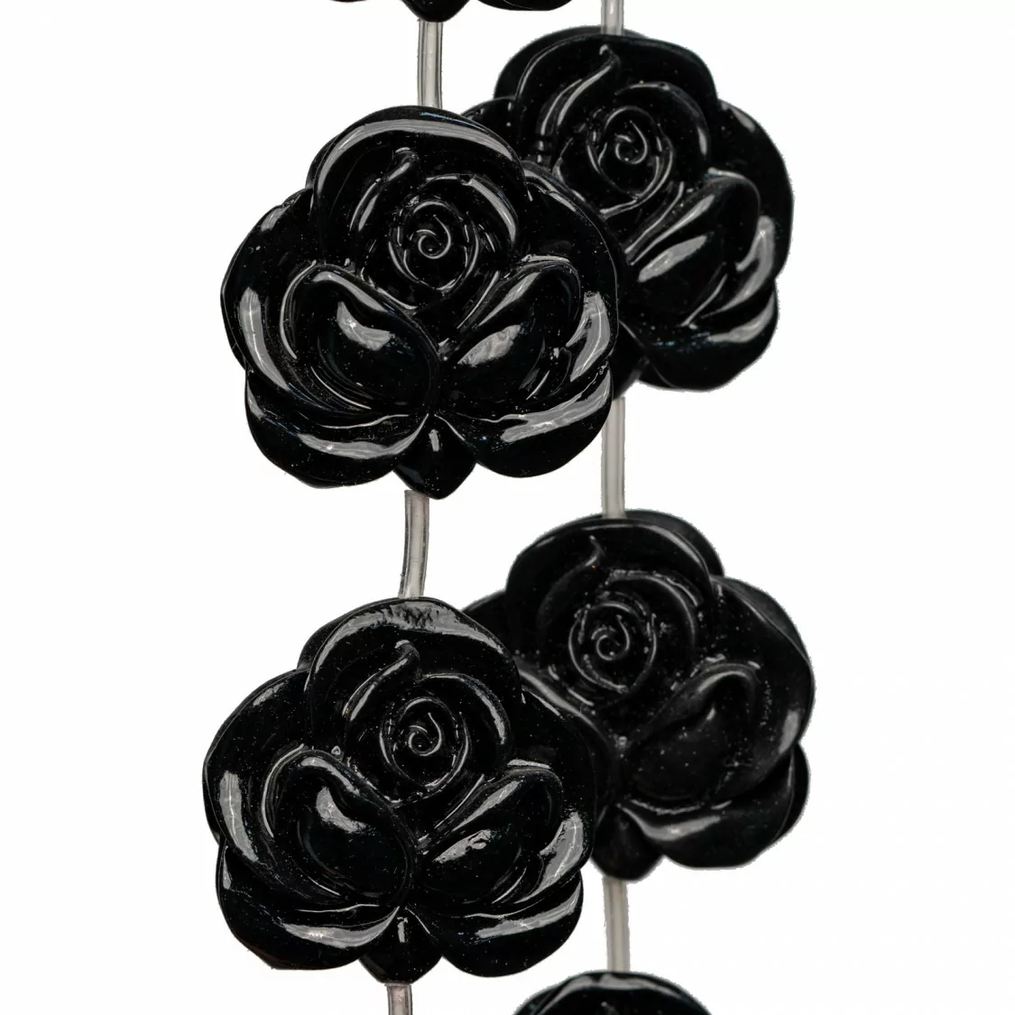 Perline Di Resina A Filo Fiore Rosa Bifacciale 30mm 10pz Nero-RESINA A FILO | Worldofjewel.com