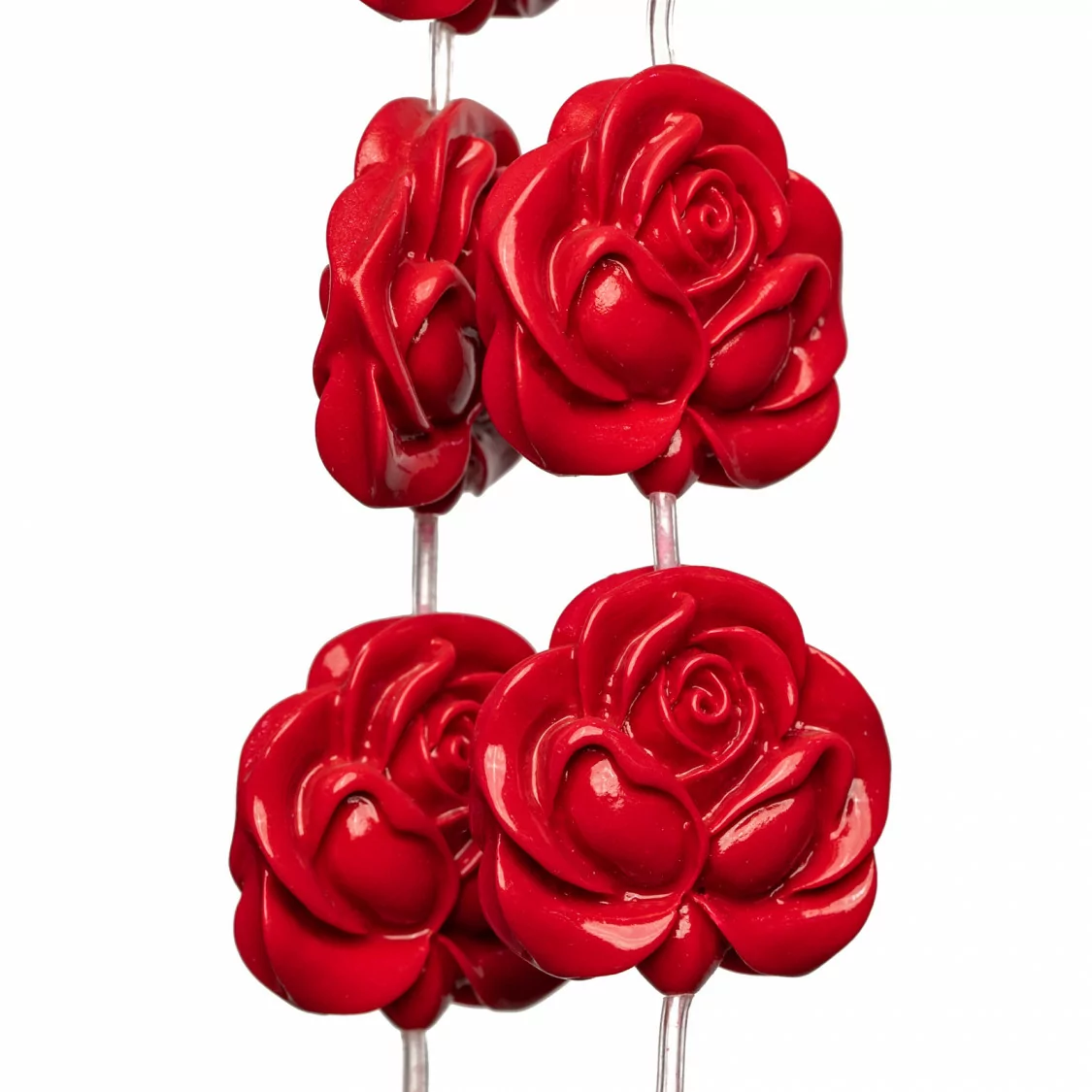 Perline Di Resina A Filo Fiore Rosa Bifacciale 30mm 10pz Rosso-RESINA A FILO | Worldofjewel.com