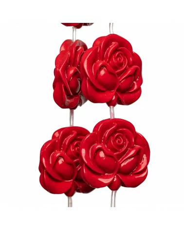 Perline Di Resina A Filo Fiore Rosa Bifacciale 30mm 10pz Rosso-RESINA A FILO | Worldofjewel.com