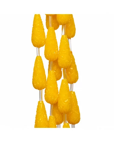 Perline Di Resina A Filo Gocce Inciso 8x20mm 15pz Giallo-RESINA A FILO | Worldofjewel.com