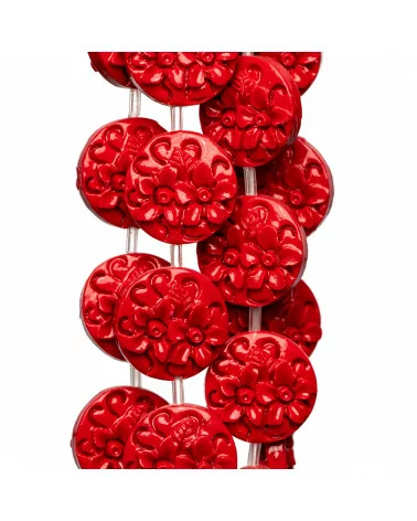 Perline Di Resina A Filo Tondo Piatto Fiori 20mm 17pz Rosso-RESINA A FILO | Worldofjewel.com