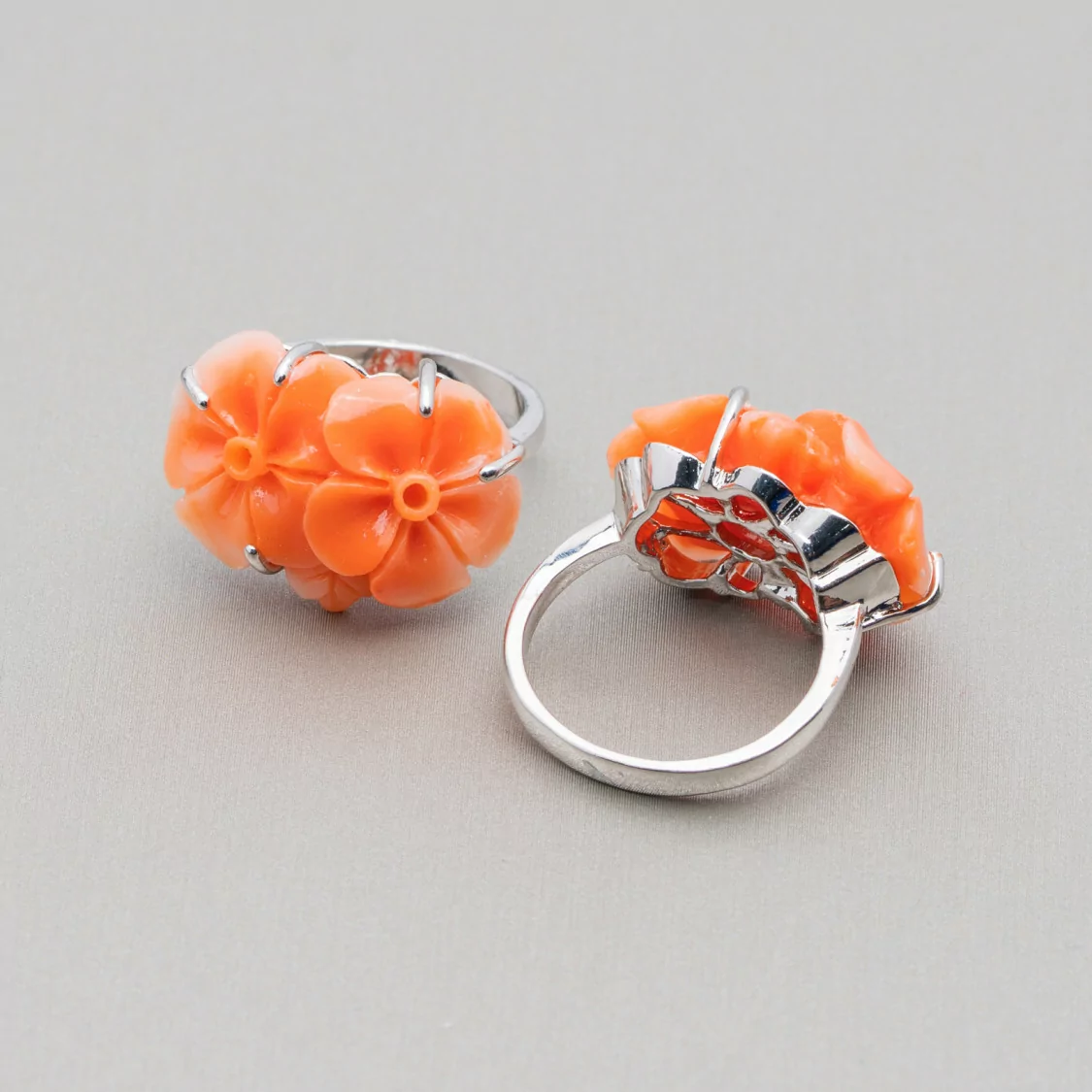 Anello Di Bronzo E Resina Fiore 22x16mm Arancio-ANELLI BIJOUX | Worldofjewel.com